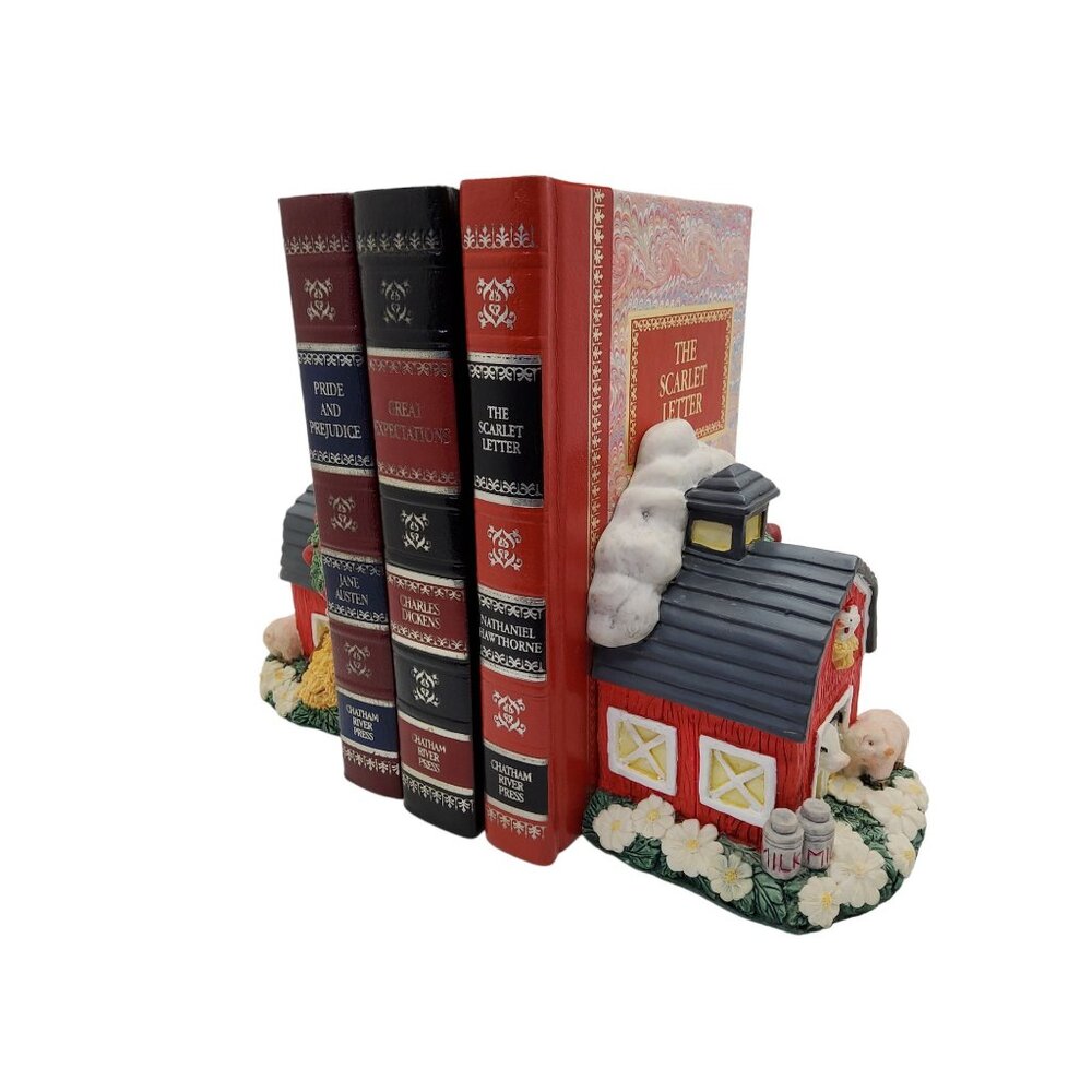 vintage youngs heavy resin red barn farm animals vibrant colors bookends. - Picture 10 of 13